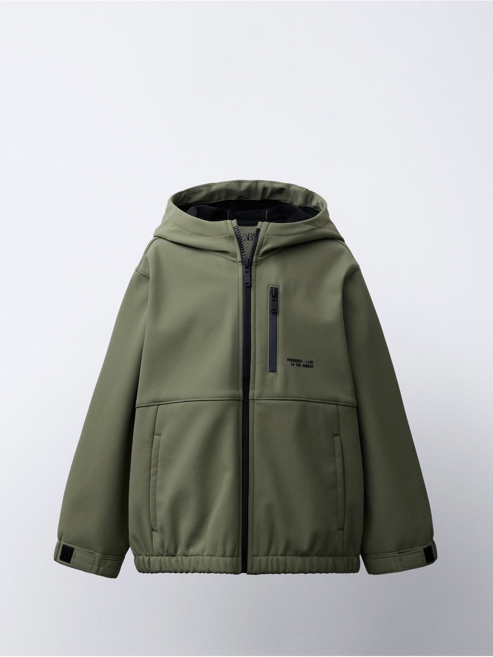 NWT Zara Kids Softshell Jacket Olive Green Hooded Zip Coat Unisex Size 4 104